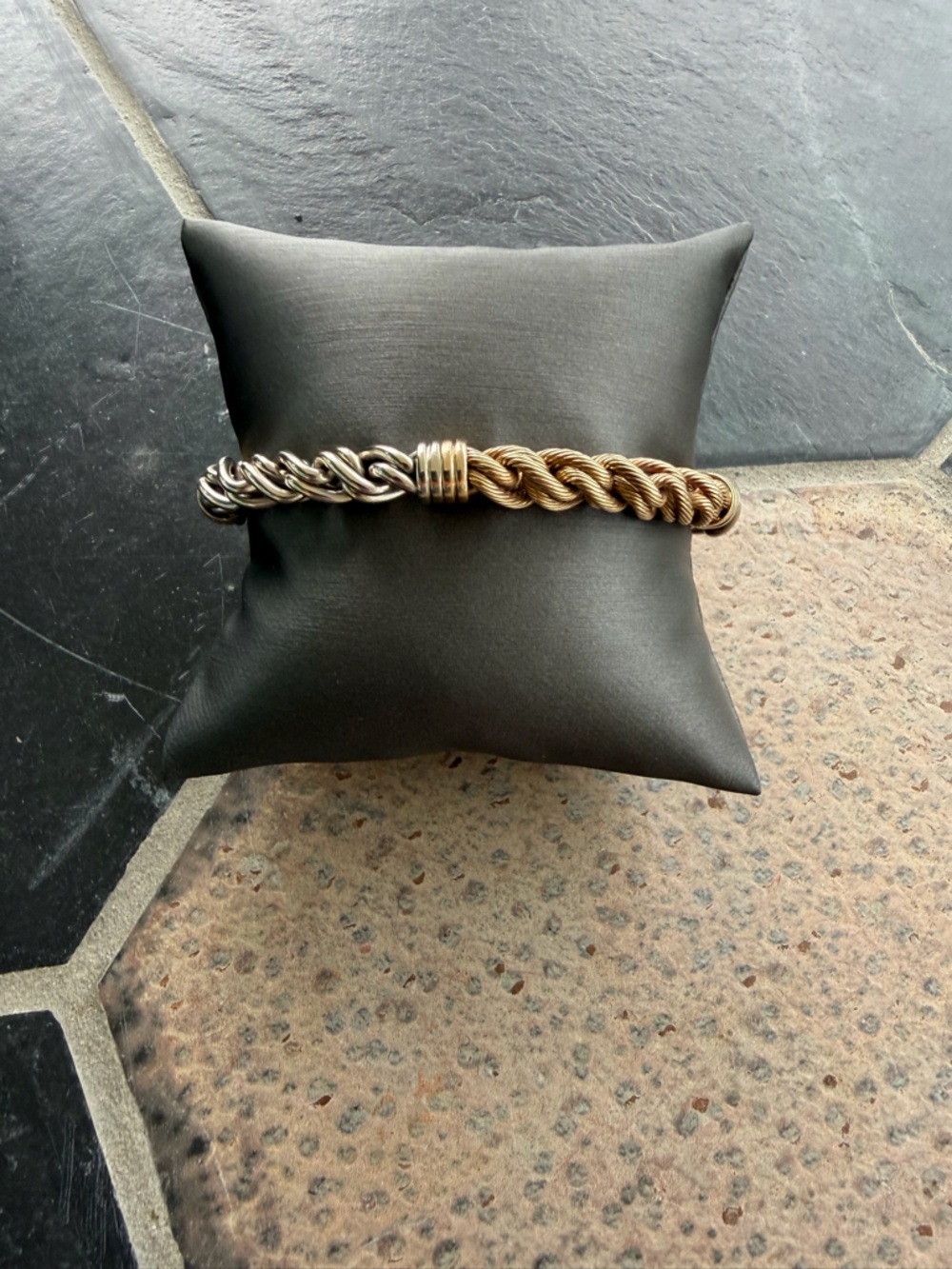 Two-Tone 14kt Twisted Rope Bracelet - Yellow & White Gold 7” long